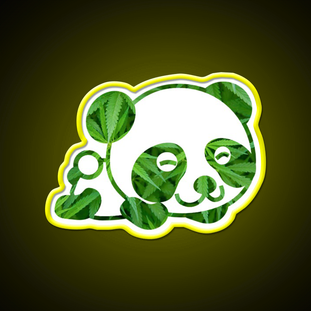 Cute Funny Panda Panda Hemp Inspired Green Leaf Led Neon Sign Rgb Color - Custom LED neon sign front view