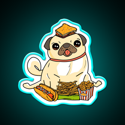 Cute Funny Pug Puppy Dog Food Addict Led Neon Sign For Burger Place Rgb Color