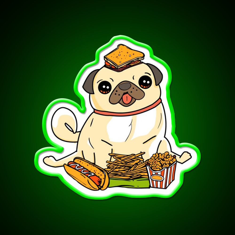 Cute Funny Pug Puppy Dog Food Addict Led Neon Sign For Burger Place Rgb Color
