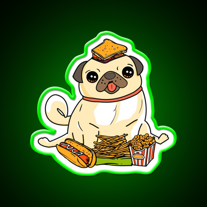 Cute Funny Pug Puppy Dog Food Addict Led Neon Sign For Burger Place Rgb Color