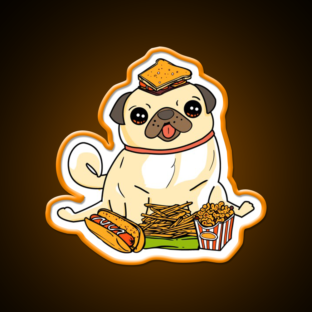 Cute Funny Pug Puppy Dog Food Addict Led Neon Sign For Burger Place Rgb Color