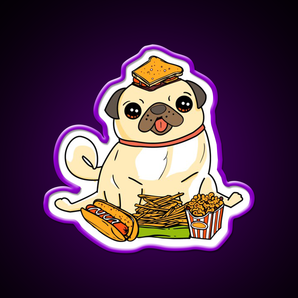Cute Funny Pug Puppy Dog Food Addict Led Neon Sign For Burger Place Rgb Color