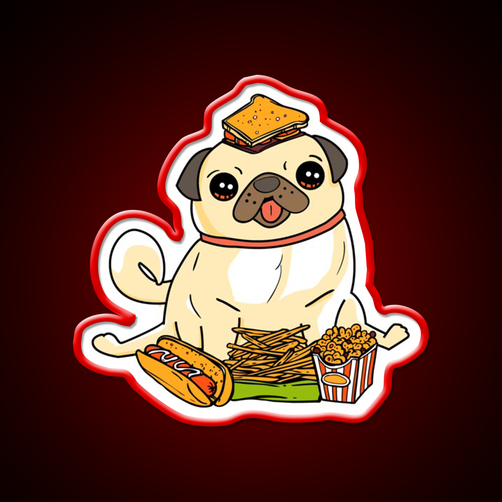 Cute Funny Pug Puppy Dog Food Addict Led Neon Sign For Burger Place Rgb Color