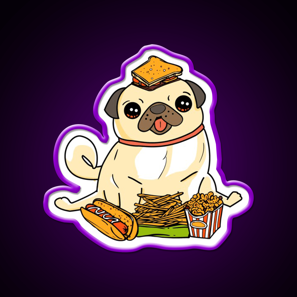 Cute Funny Pug Puppy Dog Food Addict Led Neon Sign For Burger Place Rgb Color - Shineneon