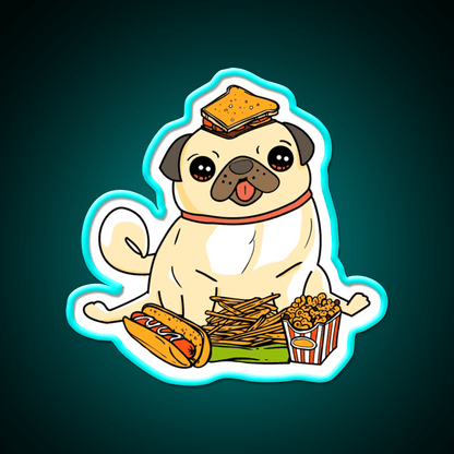 Cute Funny Pug Puppy Dog Food Addict Led Neon Sign For Burger Place Rgb Color - Shineneon