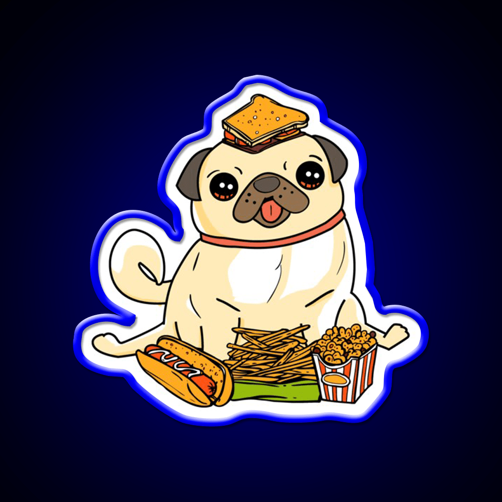 Cute Funny Pug Puppy Dog Food Addict Led Neon Sign For Burger Place Rgb Color - Shineneon