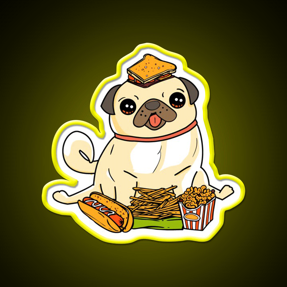 Cute Funny Pug Puppy Dog Food Addict Led Neon Sign For Burger Place Rgb Color