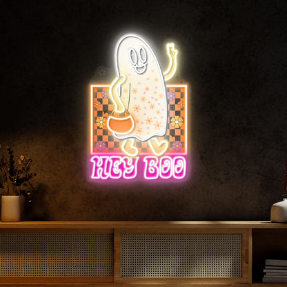 Cute Ghost Hey Boo Halloween Acrylic Led Neon Sign | Shineneon