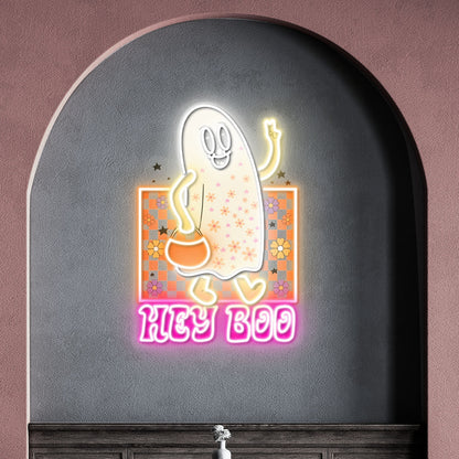 Cute Ghost Hey Boo Halloween Acrylic Led Neon Sign | Shineneon