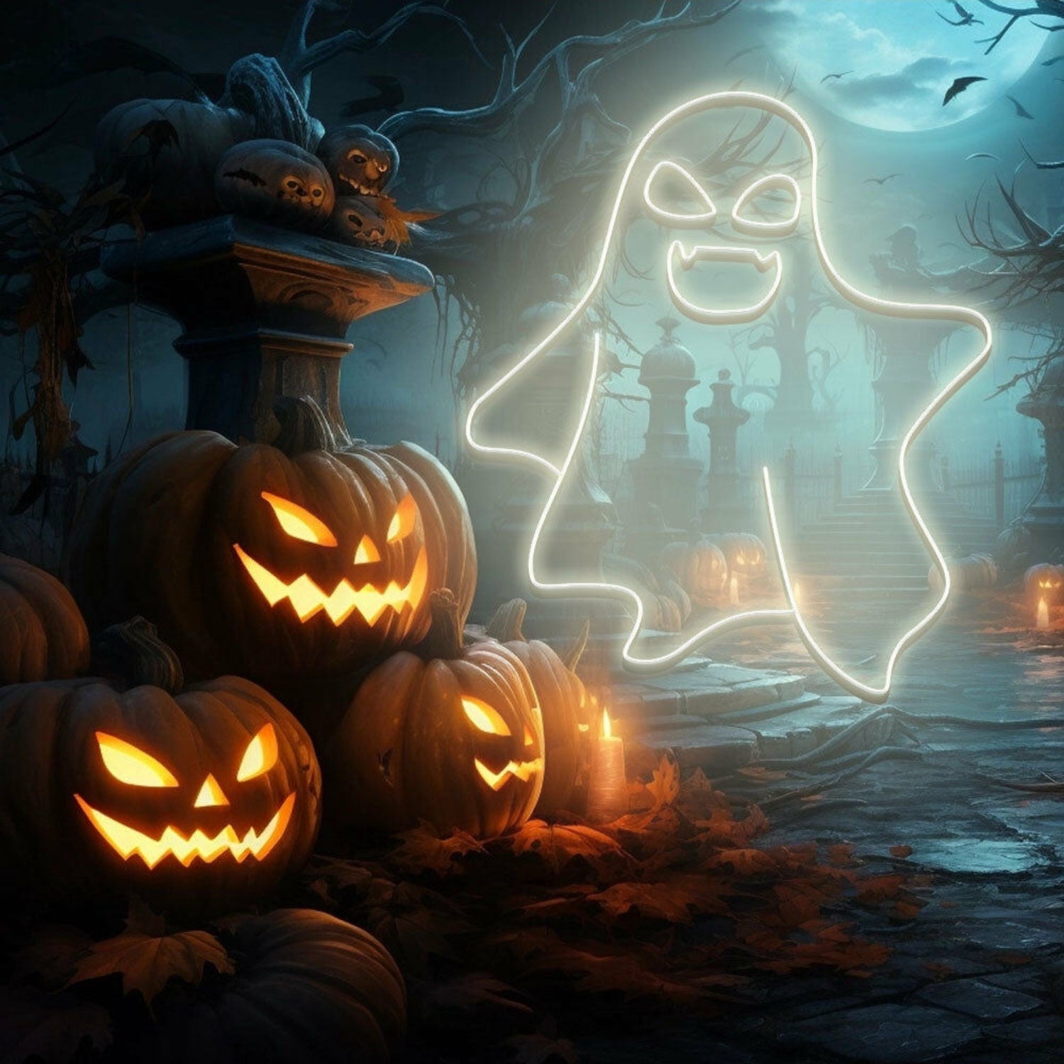 Cute Ghost Led Neon Sign Halloween Wall Art For Spooky Decoration | Shineneon