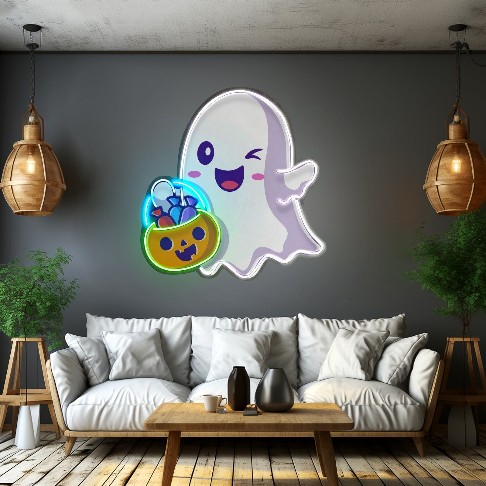 Cute Ghostface Giving Treats Led Neon Sign Light Custom Led Signs - Shineneon