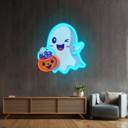 Cute Ghostface Giving Treats Led Neon Sign Light Custom Led Signs - Shineneon
