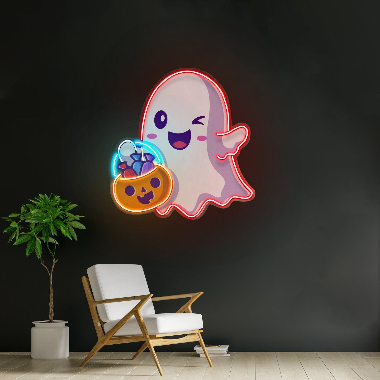 Cute Ghostface Giving Treats Led Neon Sign Light Custom Led Signs - Shineneon