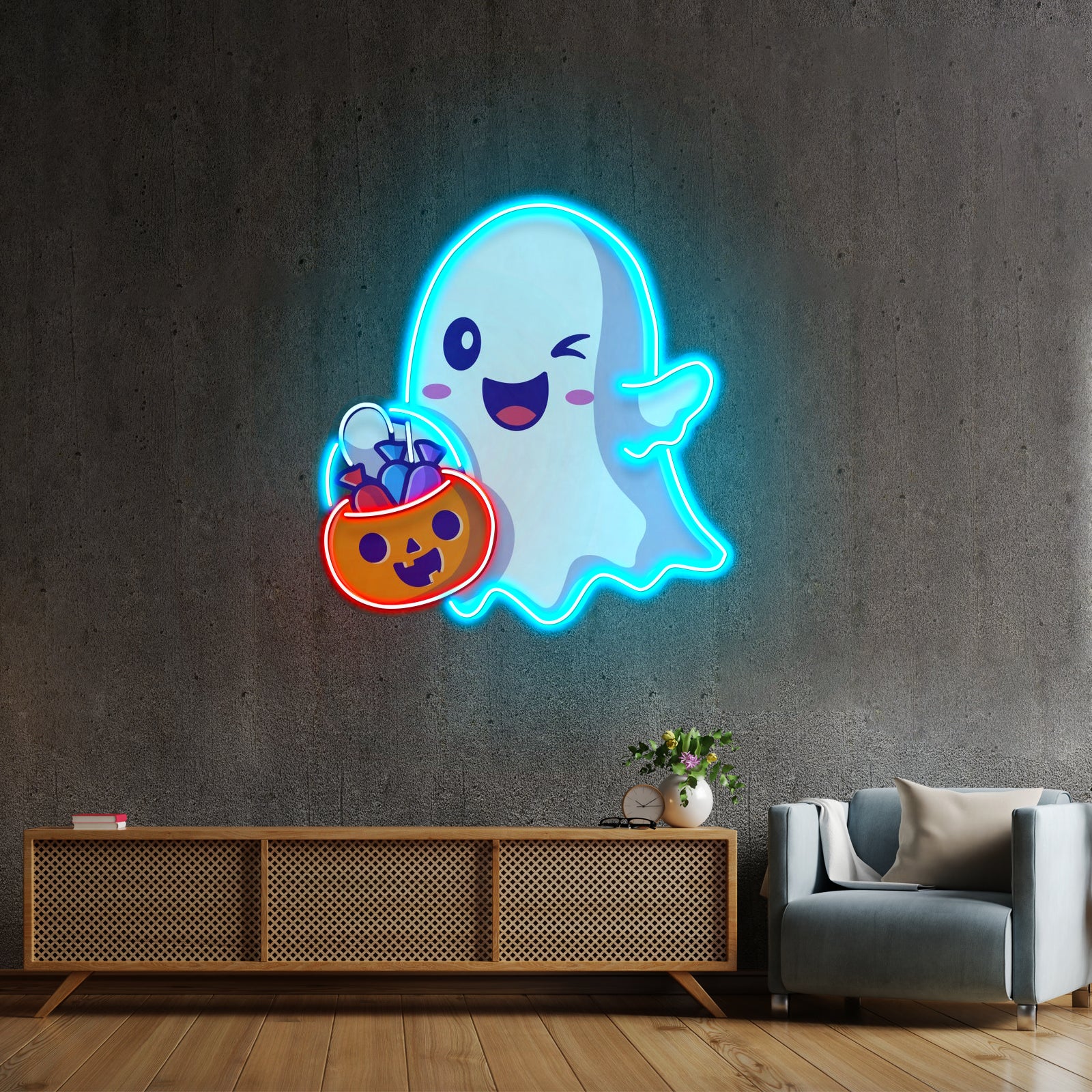 Cute Ghostface Giving Treats Led Neon Sign Light Custom Led Signs