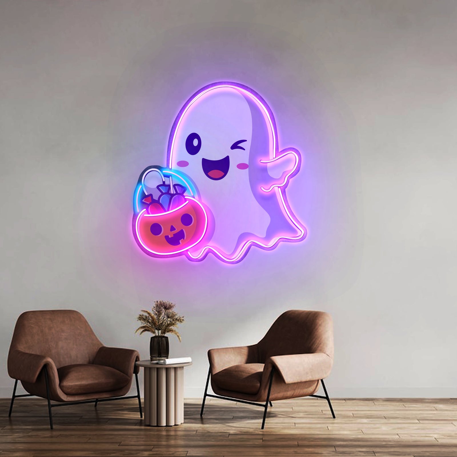 Cute Ghostface Giving Treats Led Neon Sign Light Custom Led Signs