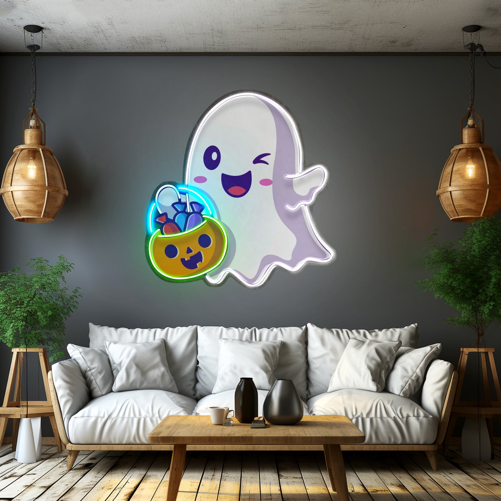 Cute Ghostface Giving Treats Led Neon Sign Light Custom Led Signs