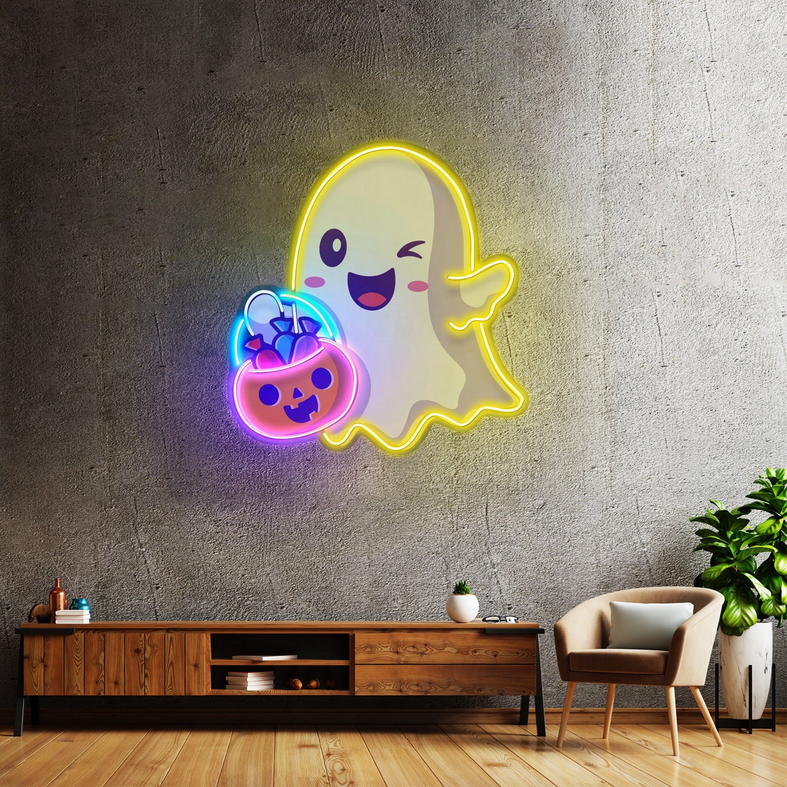Cute Ghostface Giving Treats Led Neon Sign Light Custom Led Signs