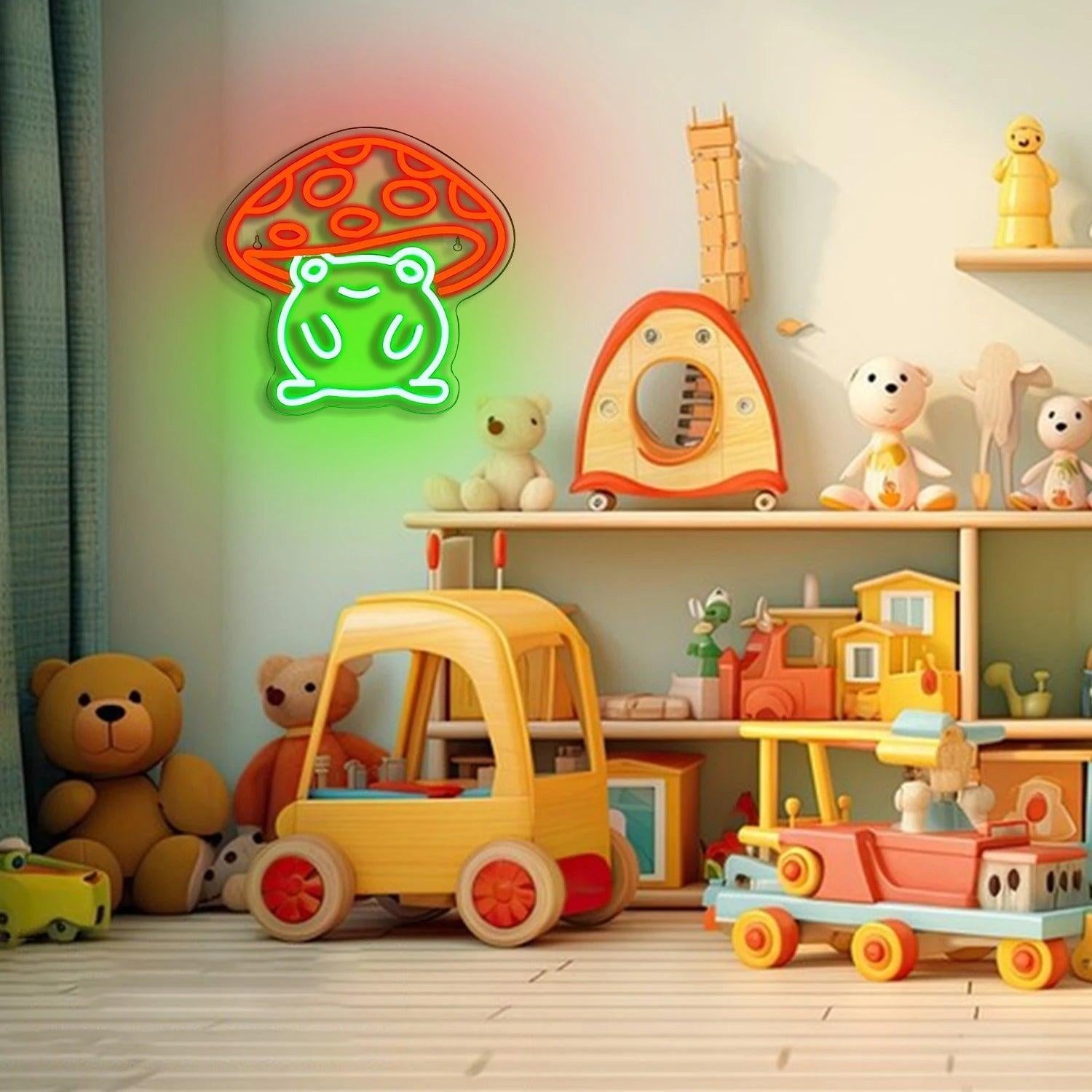 Cute Frog Red Mushroom Hat Kids Room Decorations Led Neon Sign | Shineneon