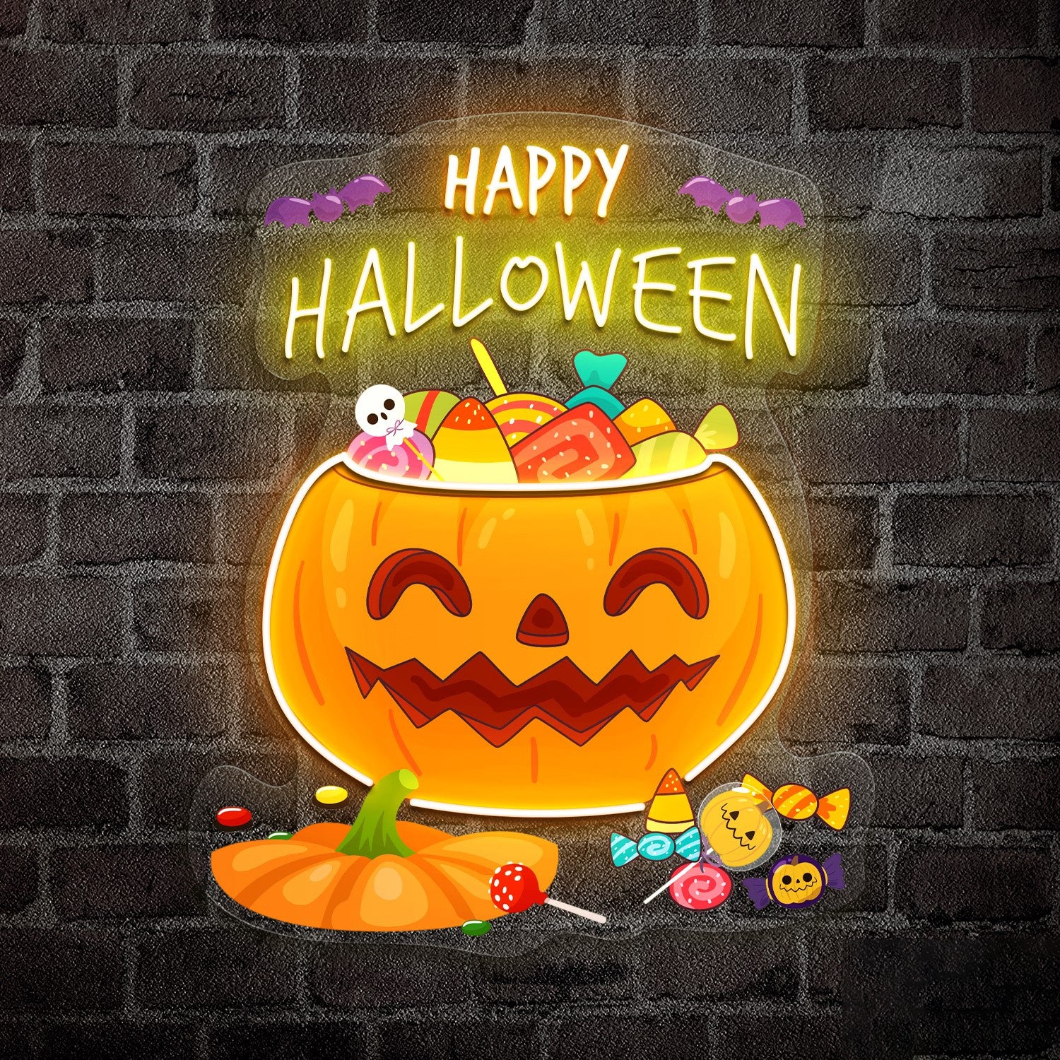 Cute Halloween Pumpkin Candies Acrylic Led Neon Sign | Shineneon