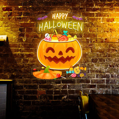 Cute Halloween Pumpkin Candies Acrylic Led Neon Sign | Shineneon