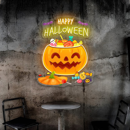 Cute Halloween Pumpkin Candies Acrylic Led Neon Sign | Shineneon