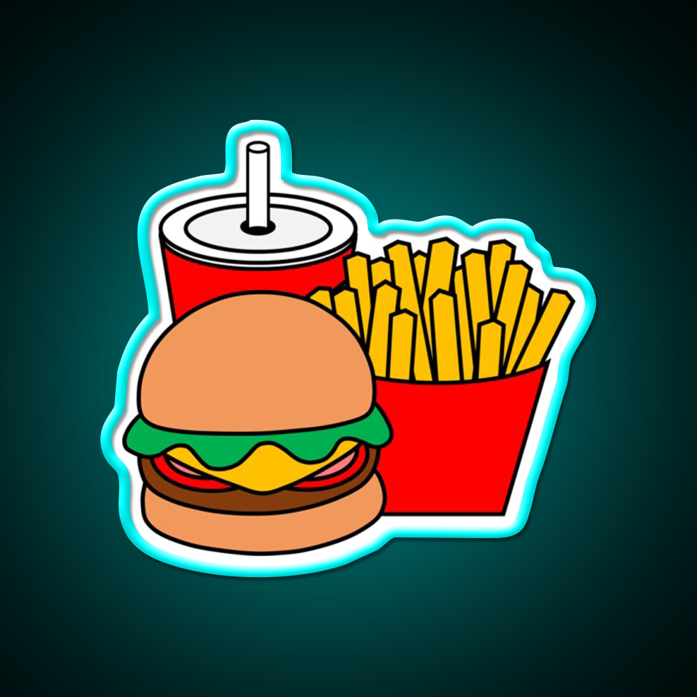 Cute Hamburger Fries And Drink Fast Food Led Neon Sign For Burger Place Rgb Color
