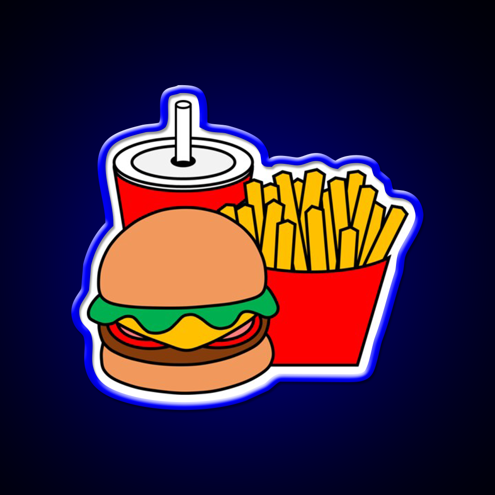 Cute Hamburger Fries And Drink Fast Food Led Neon Sign For Burger Place Rgb Color