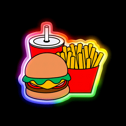 Cute Hamburger Fries And Drink Fast Food Led Neon Sign For Burger Place Rgb Color