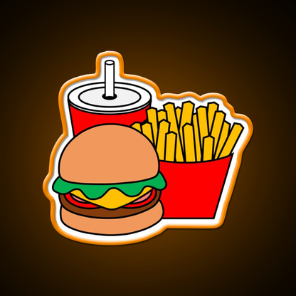 Cute Hamburger Fries And Drink Fast Food Led Neon Sign For Burger Place Rgb Color