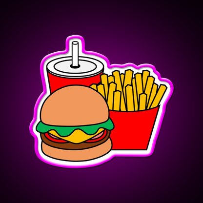 Cute Hamburger Fries And Drink Fast Food Led Neon Sign For Burger Place Rgb Color