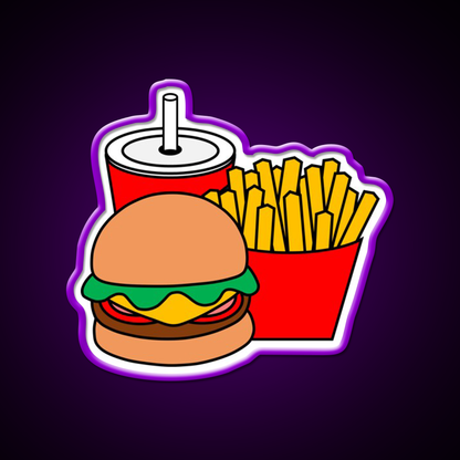 Cute Hamburger Fries And Drink Fast Food Led Neon Sign For Burger Place Rgb Color