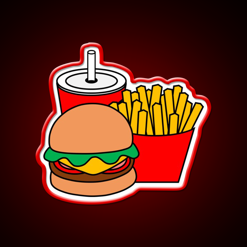 Cute Hamburger Fries And Drink Fast Food Led Neon Sign For Burger Place Rgb Color