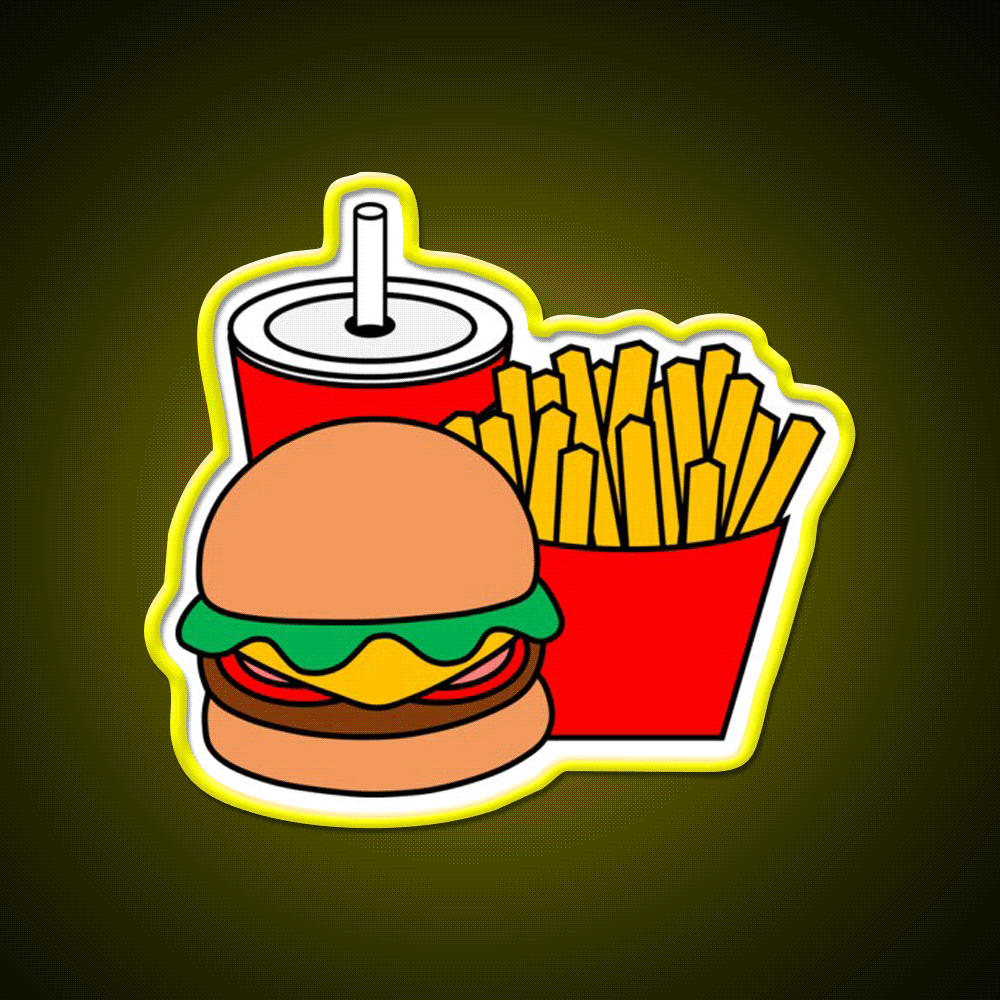 Cute Hamburger Fries And Drink Fast Food Led Neon Sign For Burger Place Rgb Color