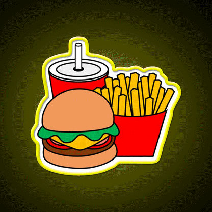 Cute Hamburger Fries And Drink Fast Food Led Neon Sign For Burger Place Rgb Color