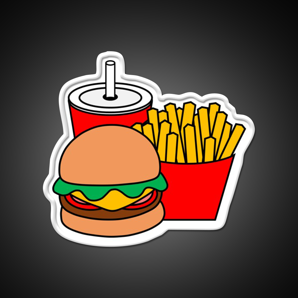 Cute Hamburger Fries And Drink Fast Food Led Neon Sign For Burger Place Rgb Color