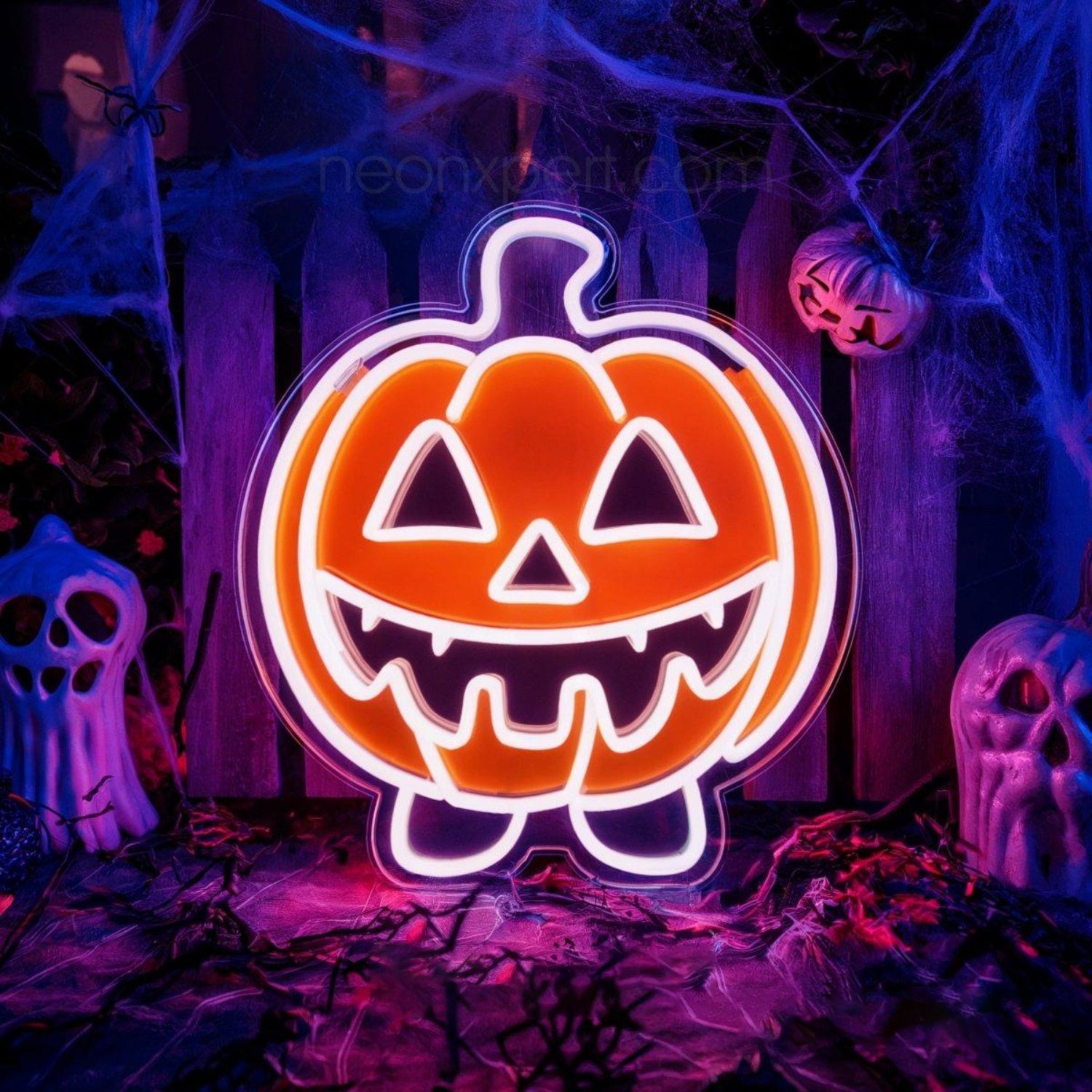 Cute Jack-O-Lantern Orange White Led Neon Sign Halloween Home Decor | Shineneon