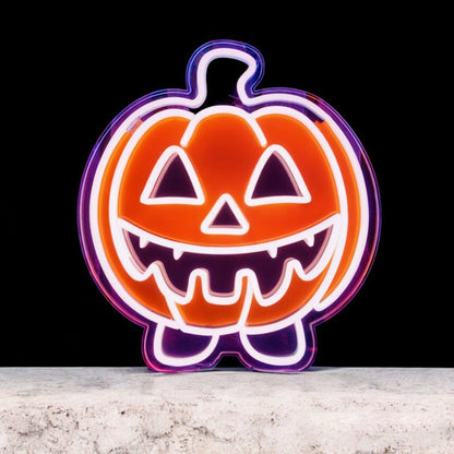 Cute Jack-O-Lantern Orange White Led Neon Sign Halloween Home Decor | Shineneon