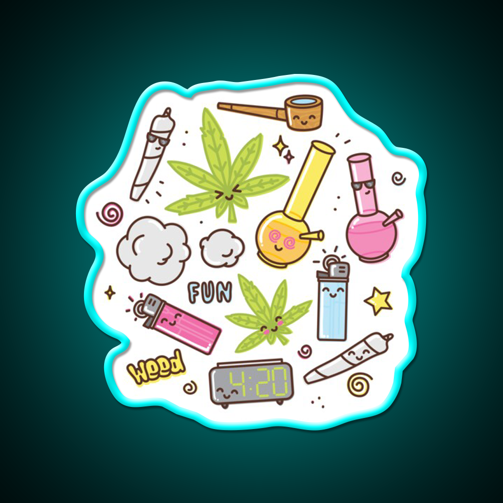 Cute Kawaii 420 Pattern Hemp Inspired Green Leaf Led Neon Sign Rgb Color - Size and dimension reference