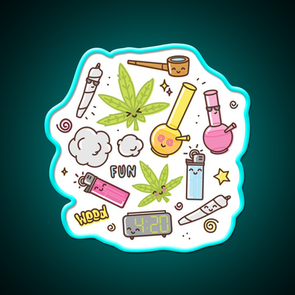 Cute Kawaii 420 Pattern Hemp Inspired Green Leaf Led Neon Sign Rgb Color - Size and dimension reference