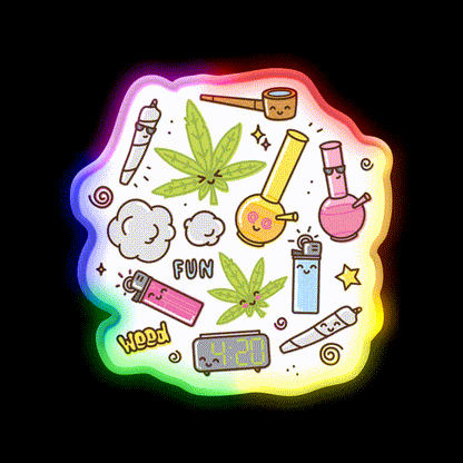 Cute Kawaii 420 Pattern Hemp Inspired Green Leaf Led Neon Sign Rgb Color - LED neon sign close-up detail