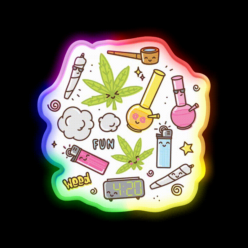Cute Kawaii 420 Pattern Hemp Inspired Green Leaf Led Neon Sign Rgb Color - LED neon sign close-up detail