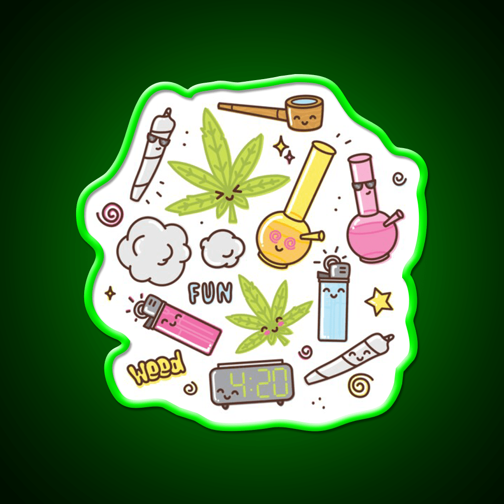 Cute Kawaii 420 Pattern Hemp Inspired Green Leaf Led Neon Sign Rgb Color - Shineneon