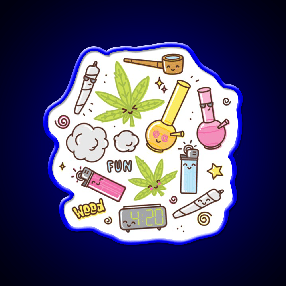 Cute Kawaii 420 Pattern Hemp Inspired Green Leaf Led Neon Sign Rgb Color - Shineneon