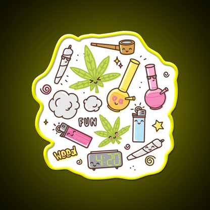 Cute Kawaii 420 Pattern Hemp Inspired Green Leaf Led Neon Sign Rgb Color - Shineneon