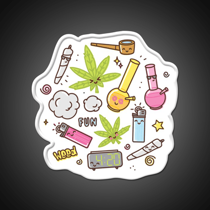 Cute Kawaii 420 Pattern Hemp Inspired Green Leaf Led Neon Sign Rgb Color - Shineneon