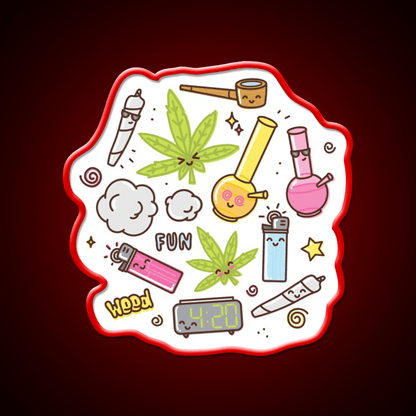 Cute Kawaii 420 Pattern Hemp Inspired Green Leaf Led Neon Sign Rgb Color - Shineneon