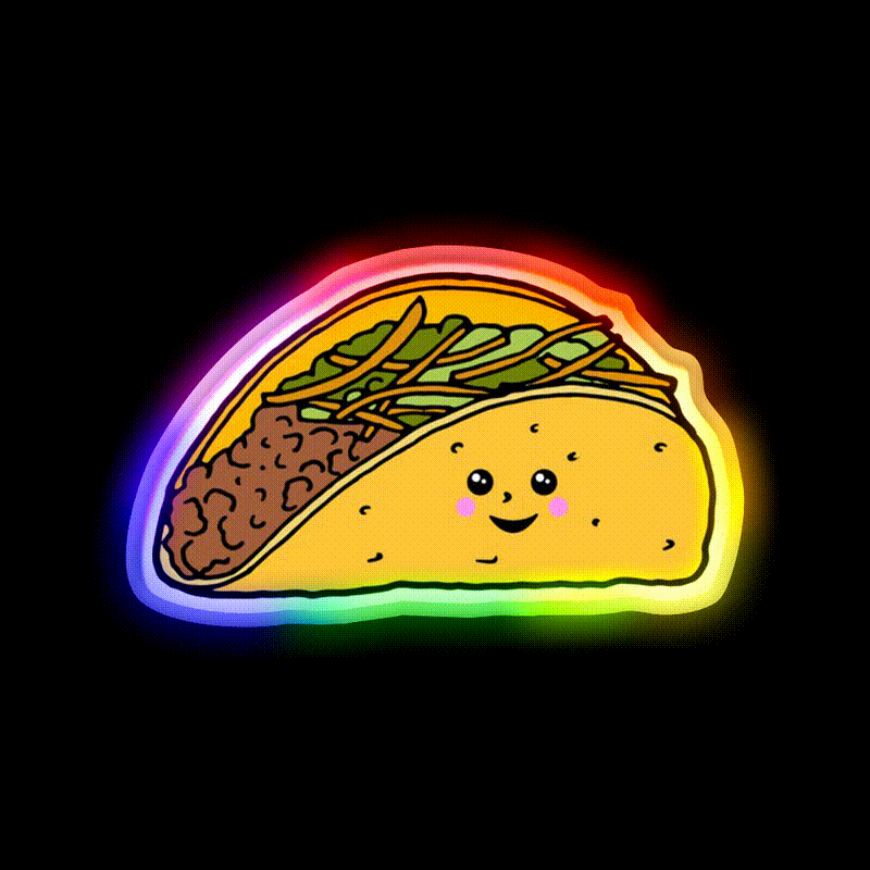 Cute Kawaii Taco Character Taco Led Neon Sign Mexican Food Sign Rgb Color - LED neon sign close-up detail