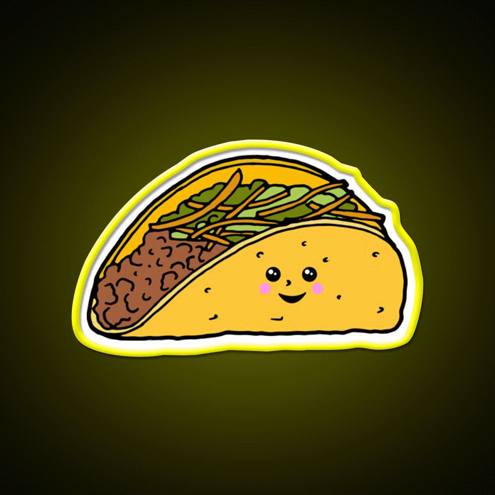 Cute Kawaii Taco Character Taco Led Neon Sign Mexican Food Sign Rgb Color - Custom LED neon sign front view