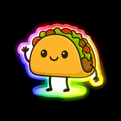 Cute Kawaii Taco Smiling Mexican Art Taco Led Neon Sign Rgb Color - LED neon sign close-up detail