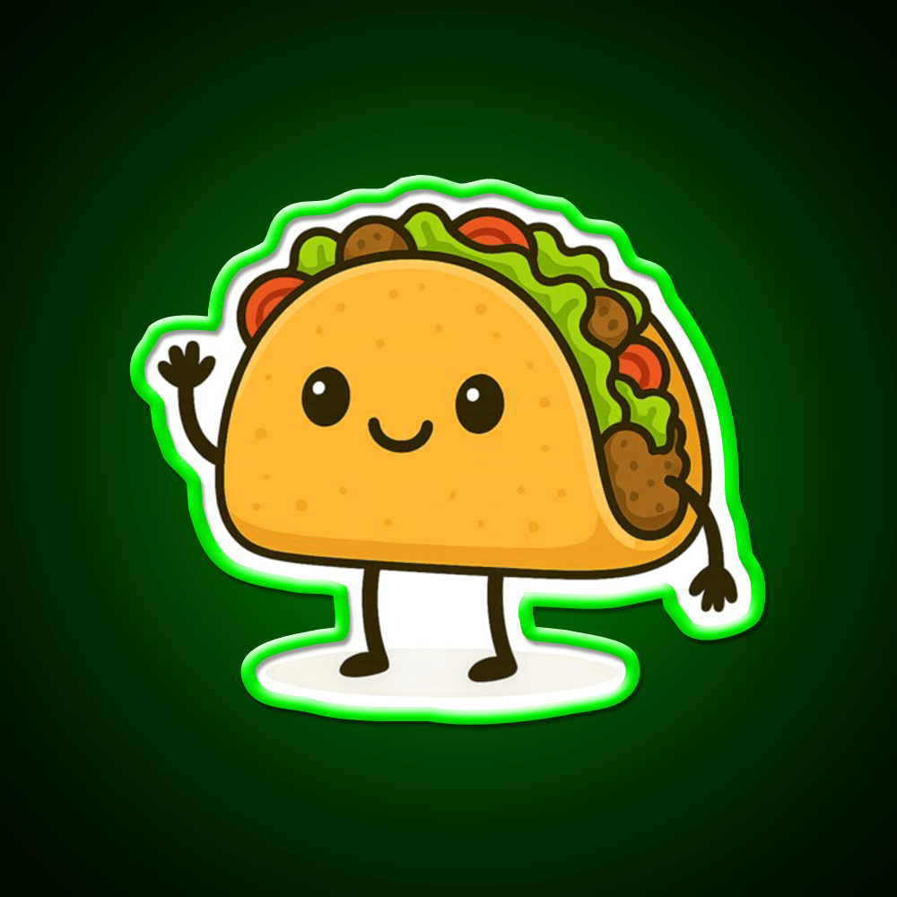 Cute Kawaii Taco Smiling Mexican Art Taco Led Neon Sign Rgb Color - Shineneon